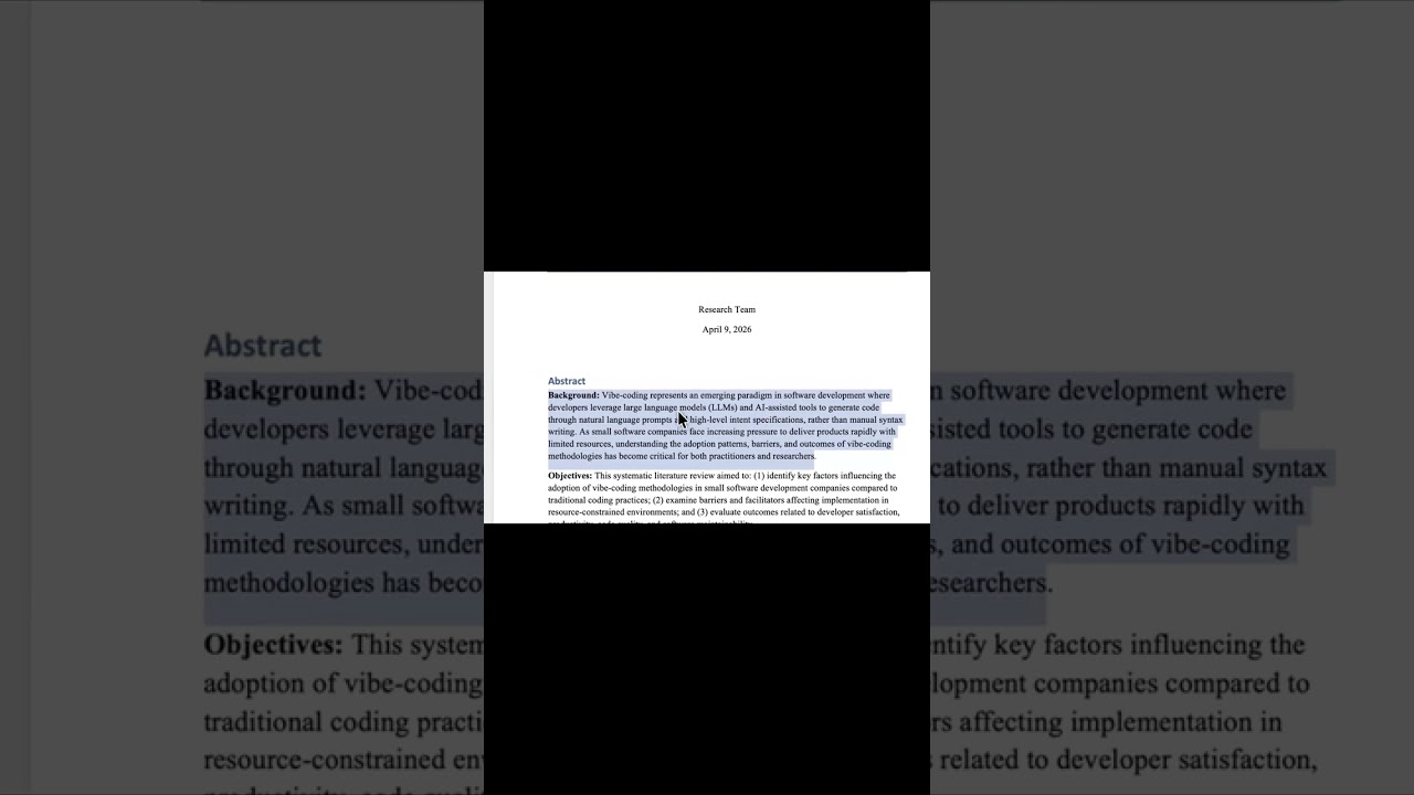 ร่างบทคัดย่อและบทความรีวิวเรื่อง vibe coding ที่สร้างด้วย SciSpace AI Agent